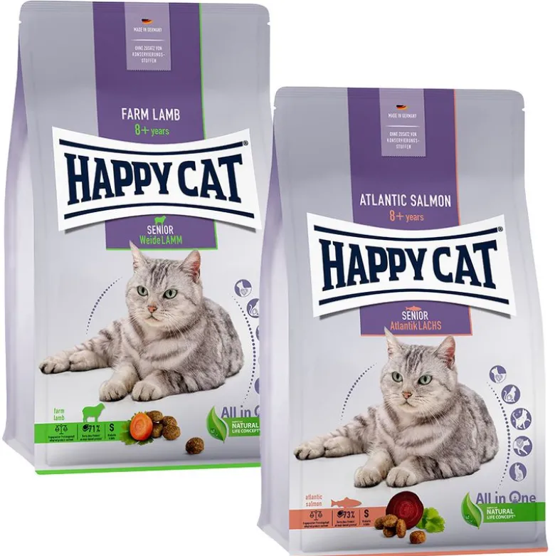 Blandet pakke: 2 x 4 kg Happy Cat Senior