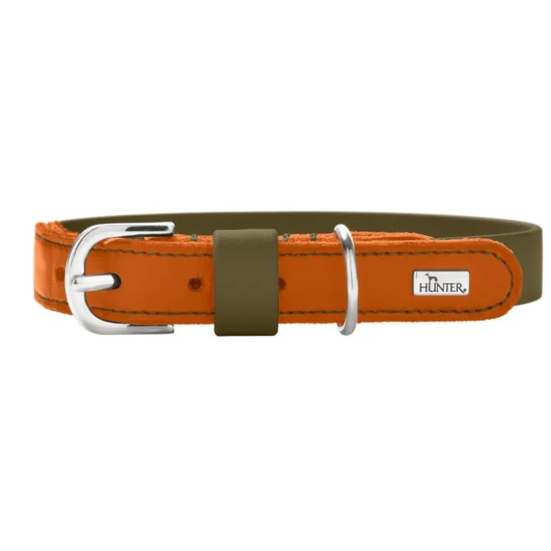HUNTER-krave Wolmar BioThane® x læder, khaki/orange