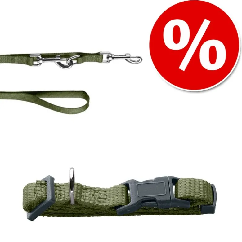HUNTER Sæt: Halsbånd + hundesnor London, olivengrøn