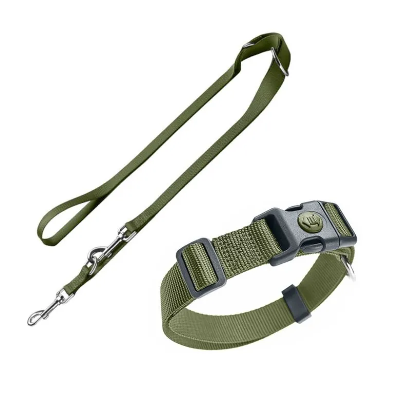HUNTER Sæt: Halsbånd + hundesnor London, olivengrøn