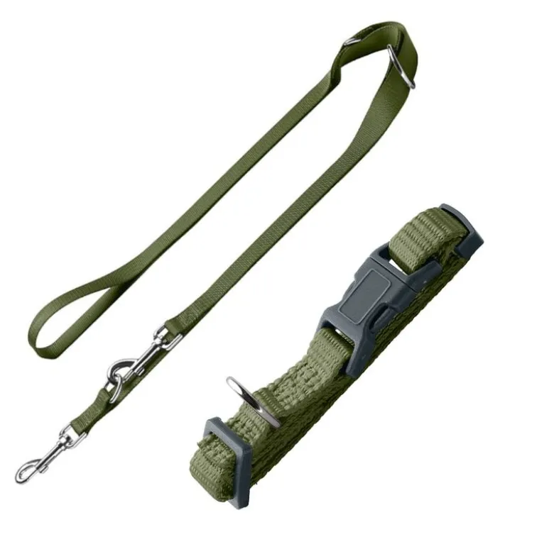 HUNTER Sæt: Halsbånd + hundesnor London, olivengrøn