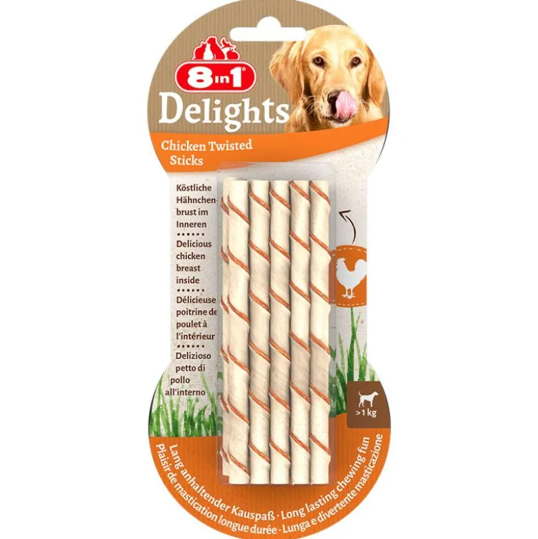 8in1 Delights Twisted Sticks til små hunde kylling
