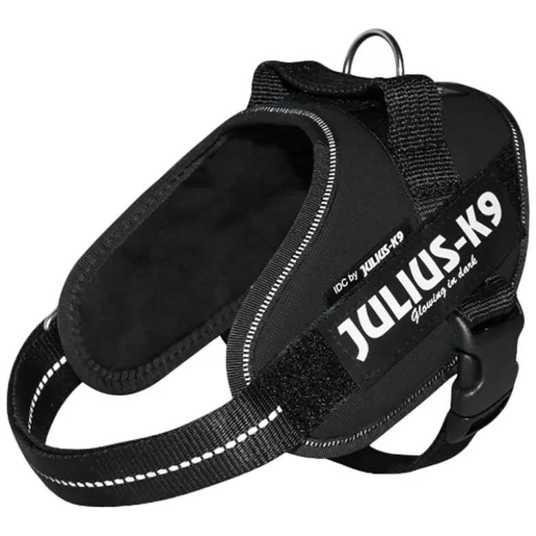 JULIUS-K9 IDC® sæt: sort hundesele + gummieret dobbeltsnor