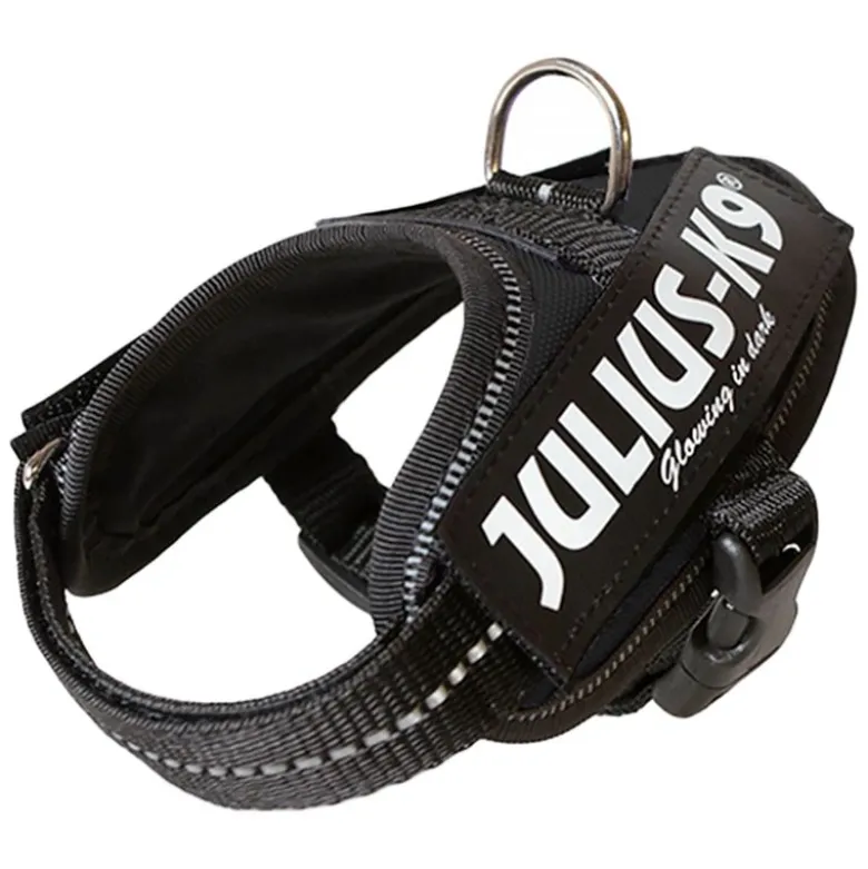 JULIUS-K9 IDC® sæt: sort hundesele + gummieret dobbeltsnor