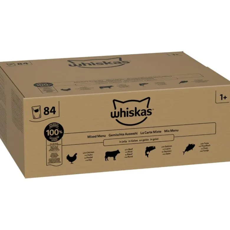 Jumbopakke: 84 x 85 g Whiskas 1+ Adult portionsposer