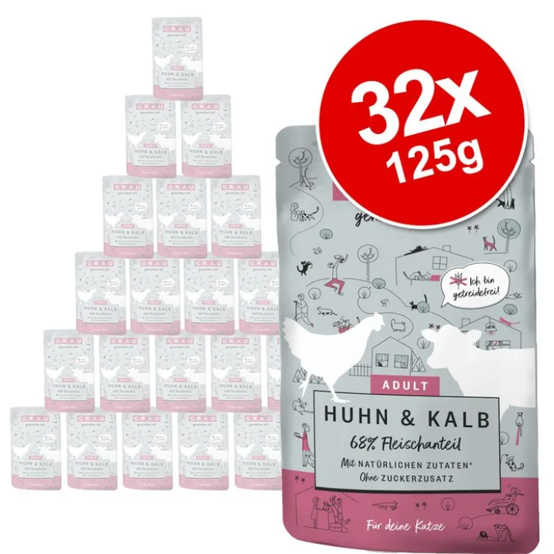 Økonomipakke: 32 x 125 g GRAU Adult kornfri portionsposer