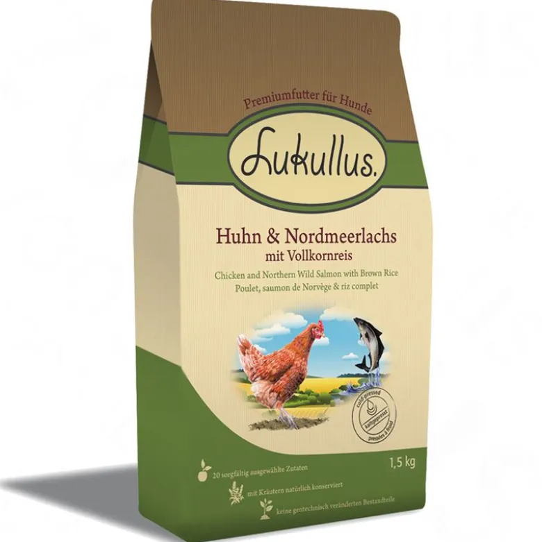 Lukullus Prøvepakke: 1,5 kg / 5 kg tørfoder + 6 x 400 g vådfoder