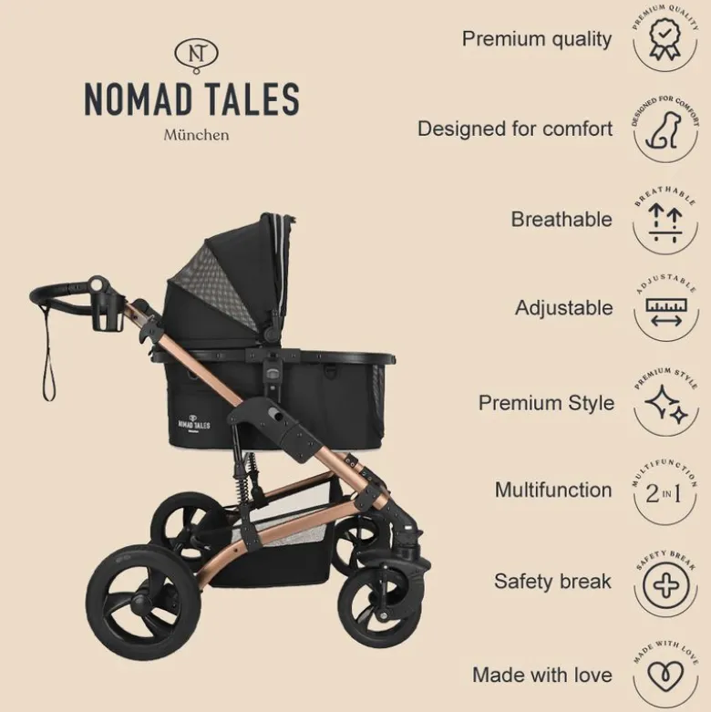 Nomad Tales Calma Pet Stroller, lyserød guld