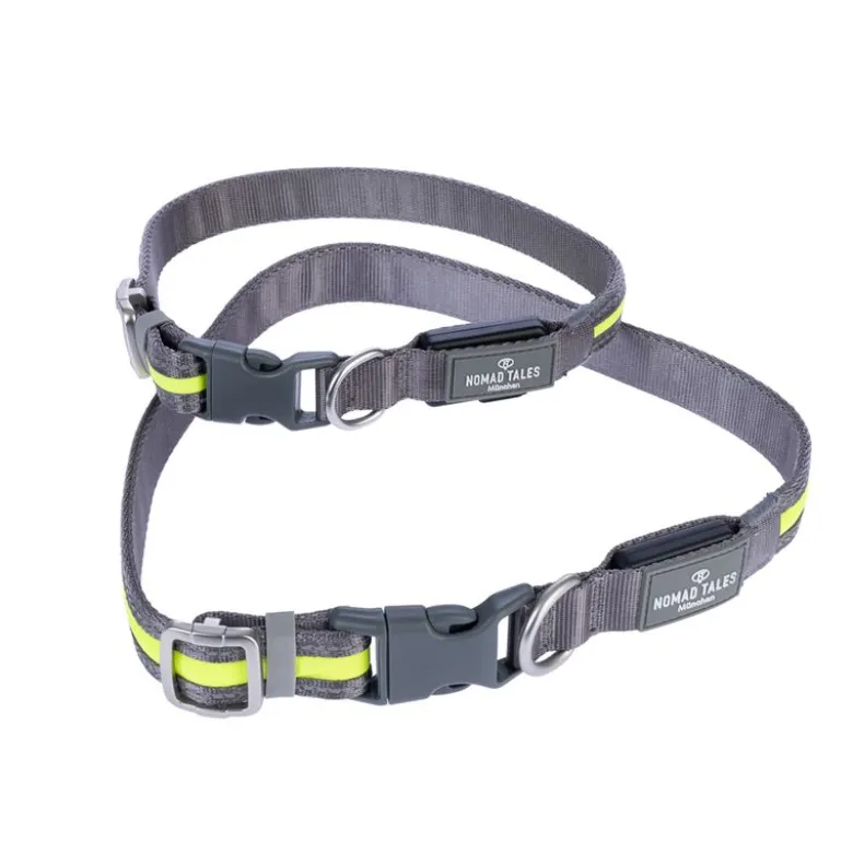 Nomad Tales Spirit USB LED nylonhalsbånd, neongul & grå