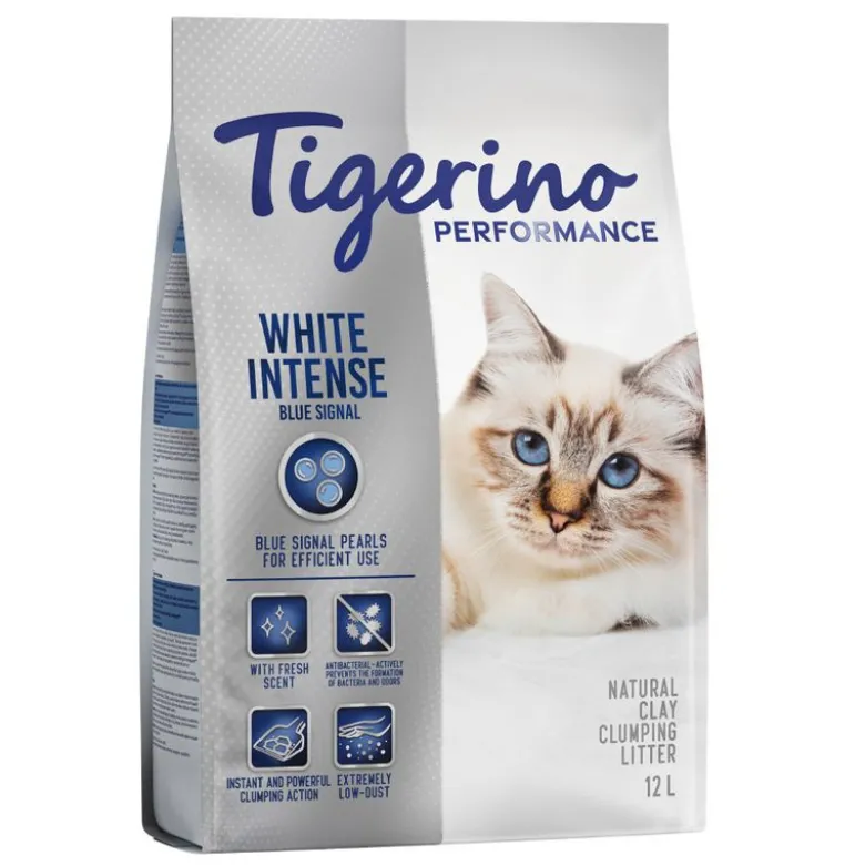 Tigerino Performance White Intense Blue Signal kattegrus – frisk duft