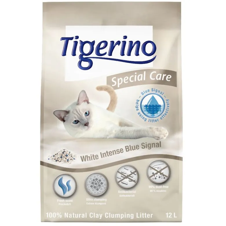 Tigerino Performance White Intense Blue Signal kattegrus – frisk duft