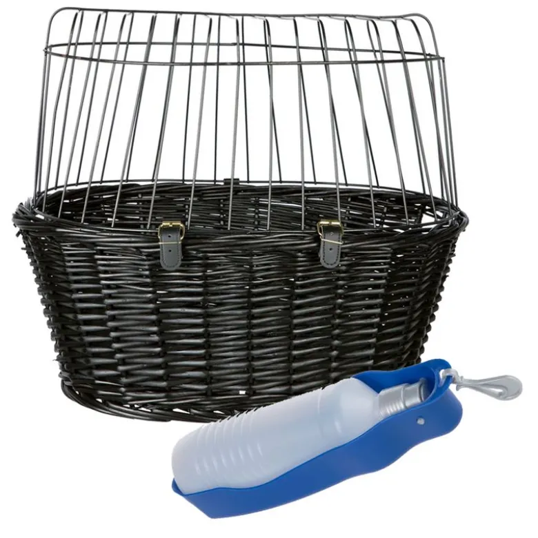 Trixie cykelkurv, sort + Drikkeskål med vanddispenser