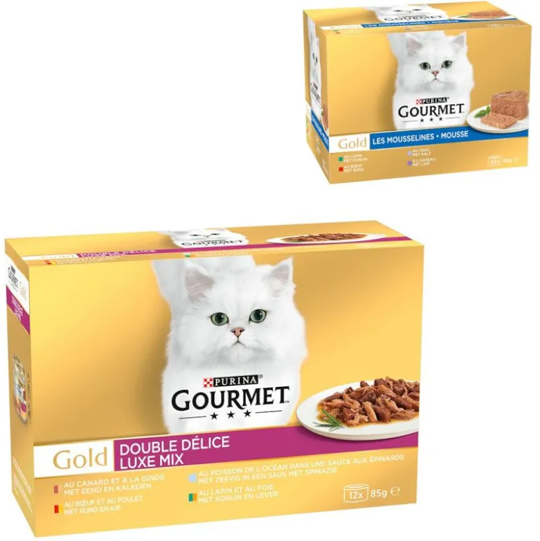 96 x 85 g Jumbo Pack Gourmet Gold + 24 x 85 g Fine Pâté Mix gratis!