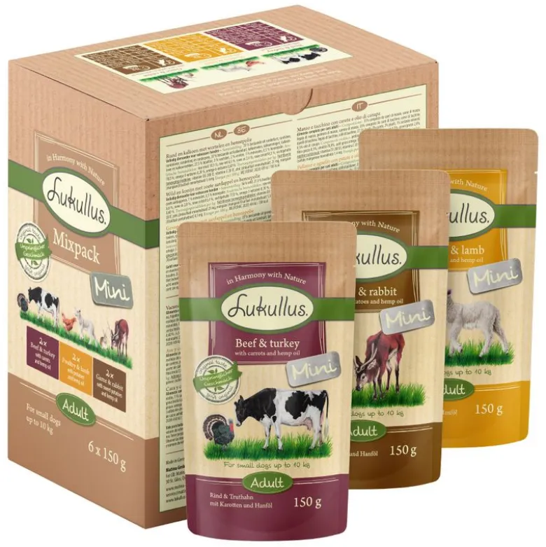 6 x 150 g Lukullus Naturkost Mini Mix Adult (portionsposer)