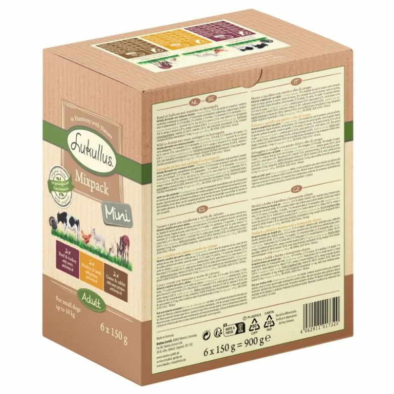 6 x 150 g Lukullus Naturkost Mini Mix Adult (portionsposer)