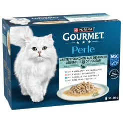 96 x 85 g Purina Gourmet Perle + 12 x 85 g Delikate bidder fra havet i sauce gratis!